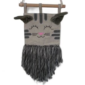 CAT Wall Hanging Textured Animal Natural Room Decor Gray Kitten Wall Art boho